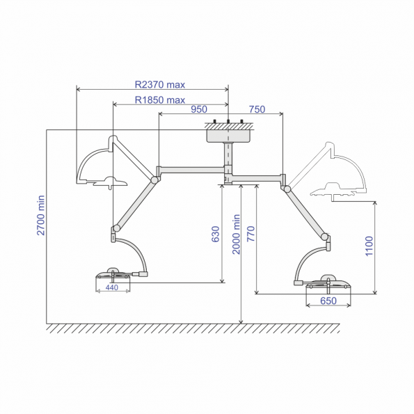 Lampa chirurgicala dubla Emaled 500-300, prindere tavan