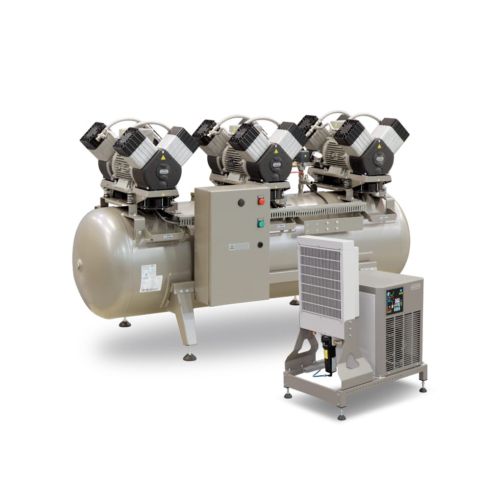 Compresor EKOM DK50 3x4VR/M, cu uscator de aer cu adsorbtie pentru cabinete stomatologice