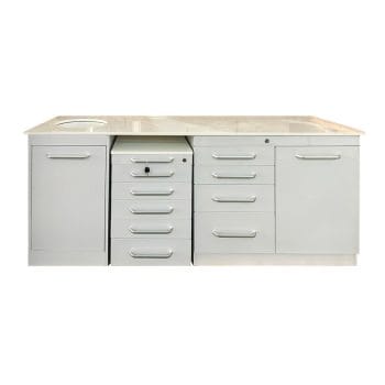 Mobilier stomatologic, cu corp mobil, structura din otel inoxidabil, blat din marmura si baterie cu senzor